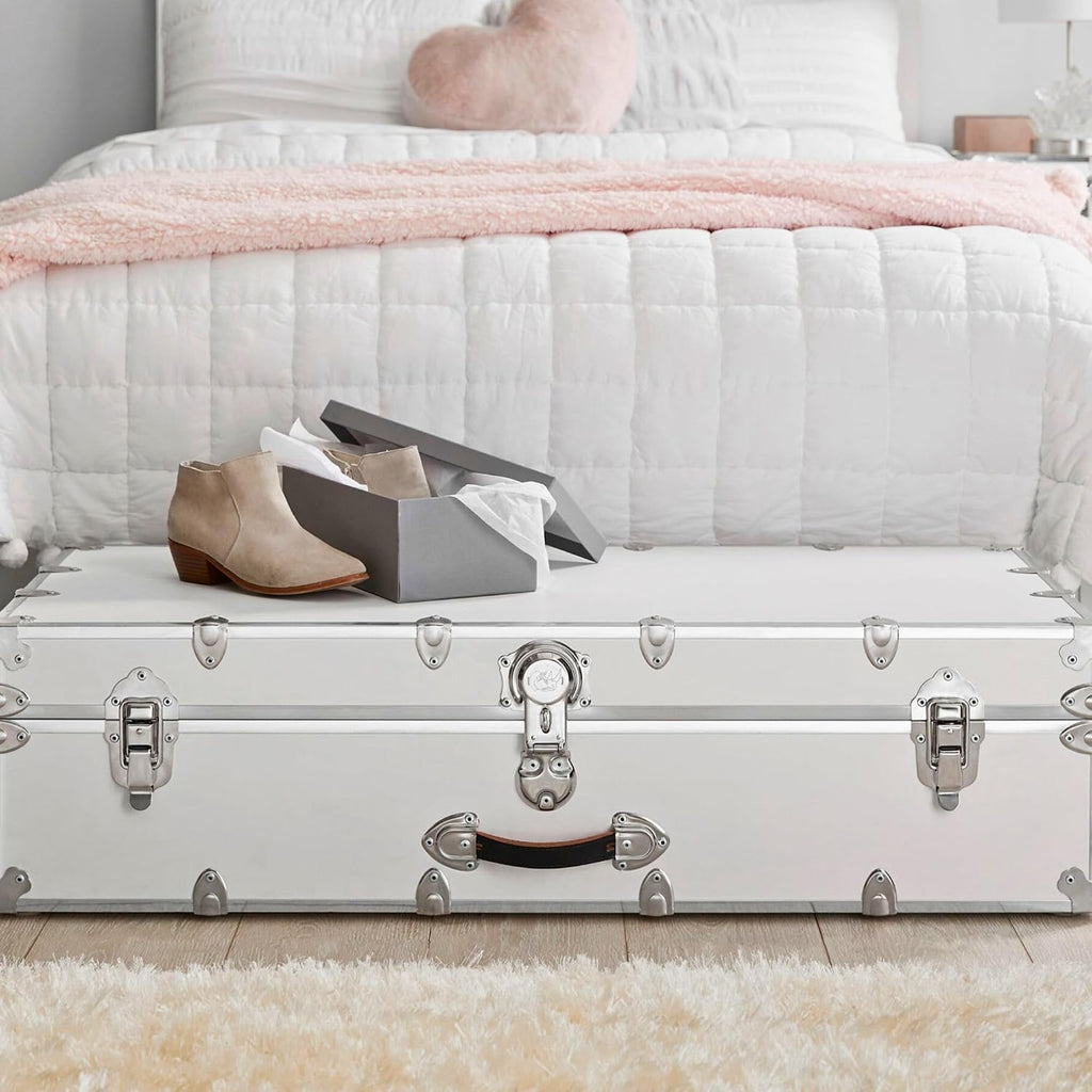 Rhino Trunk & Case Trundle Home Storage & College Trunk - 44”x20”x12” - 1500+ lbs Capacity. USA Made Secure Under-Dorm Bed Footlocker for Clothes and Food, and Underbed Shoe Storage Box
