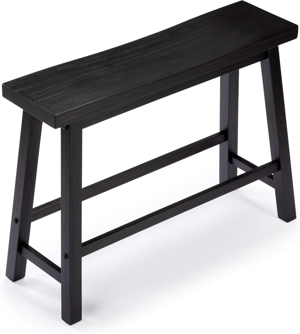 Benzara Amber Counter Height Bench, Backless Seat, Charcoal Black Acacia Wood