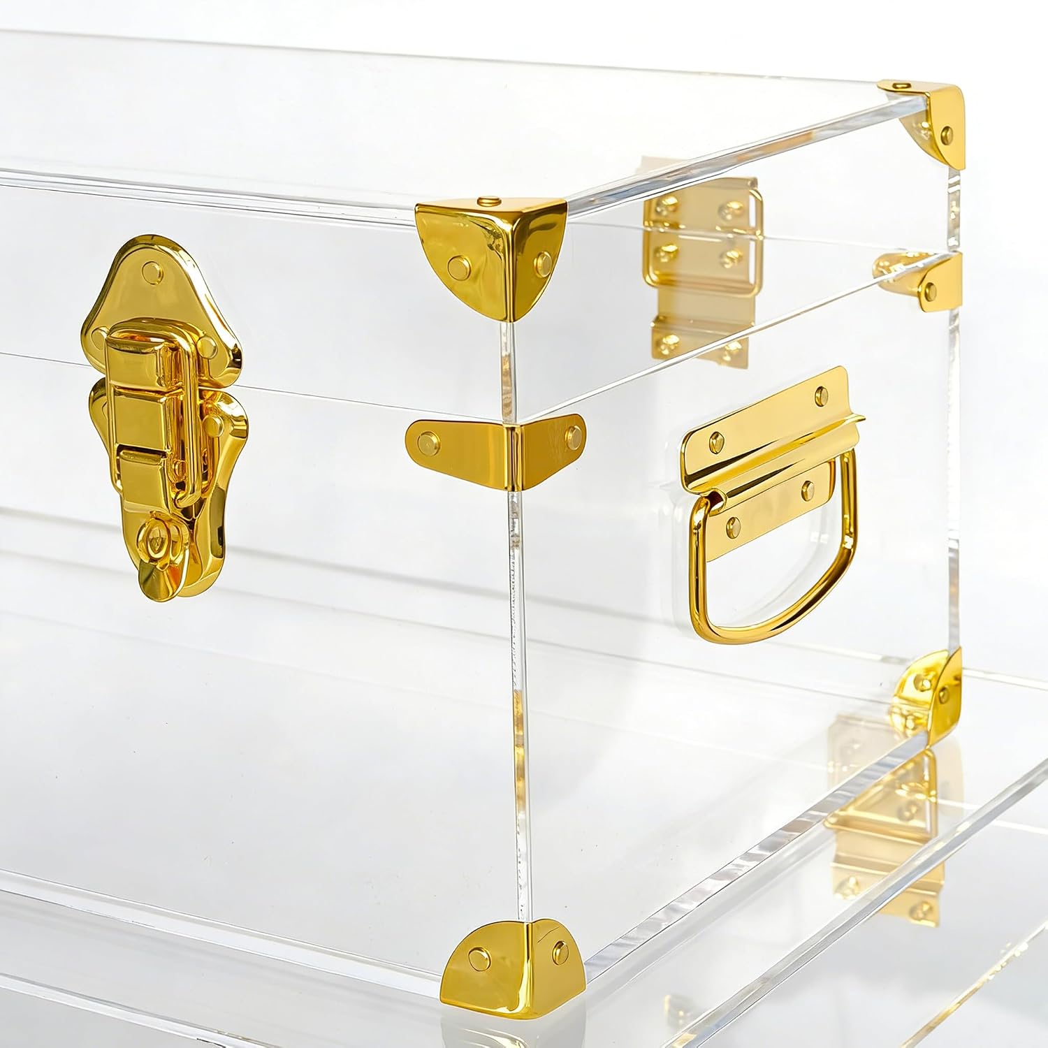 Vixdonos Acrylic Storage Chest Decorative Trunk Set of 2 Keepsake Box College Dorm Organizer with Hardware Hasps and Handle for Home Deocr,23.7X14.2X9.5 Inches,Clear
