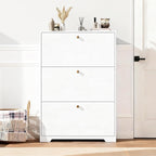 Nicetree Shoe Cabinet with 3 Flip Drawers, Narrow Shoe Organizer Cabinet, Freestanding Shoe Rack Cabinet, Modern Shoe Storage Cabinet for Entryway, Hallway, Foyer, White with Hook