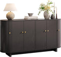 ONBRILL 63 Inch Sideboard Buffet Cabinet, Modern Oval Cabinets with Doors, Large Buffet Cabinets with Storage, Console Credenza w/Adjustable Shelves for Living Room, Kitchen, Entryway, Black