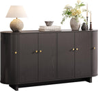 ONBRILL 63 Inch Sideboard Buffet Cabinet, Modern Oval Cabinets with Doors, Large Buffet Cabinets with Storage, Console Credenza w/Adjustable Shelves for Living Room, Kitchen, Entryway, Black