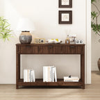 RUSTOWN Fluted Wood Console Table with 3 Drawers, 47.2" Boho Entryway Table | Narrow Behind Couch Sofa Table, Open Storage Shelf, Curved legs, 2 Tier Modern Farmhouse Hallway Table for Living Room, Foyer
