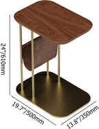 homary C-Shaped Side Table, 360° Rotating End Table with Storage, Walnut & Gold Sofa Table with Magazine Rack, Space-Saving Table for Living Room & Bedroom (Walnut)