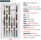 Accordion Folding Door, White Aluminum Alloy Foldable Interior Sliding Door, Room Divider with Top Track for Bathroom Bedroom Kitchen Hallway Doorway