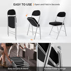 VINGLI 4 Pack Folding Chairs with Padded Seat & Backrest, Metal Frame, Durable Corduroy Fabric, 350 lbs Capacity, Set of 4, Black – Ideal for Weddings, Parties, Office Events