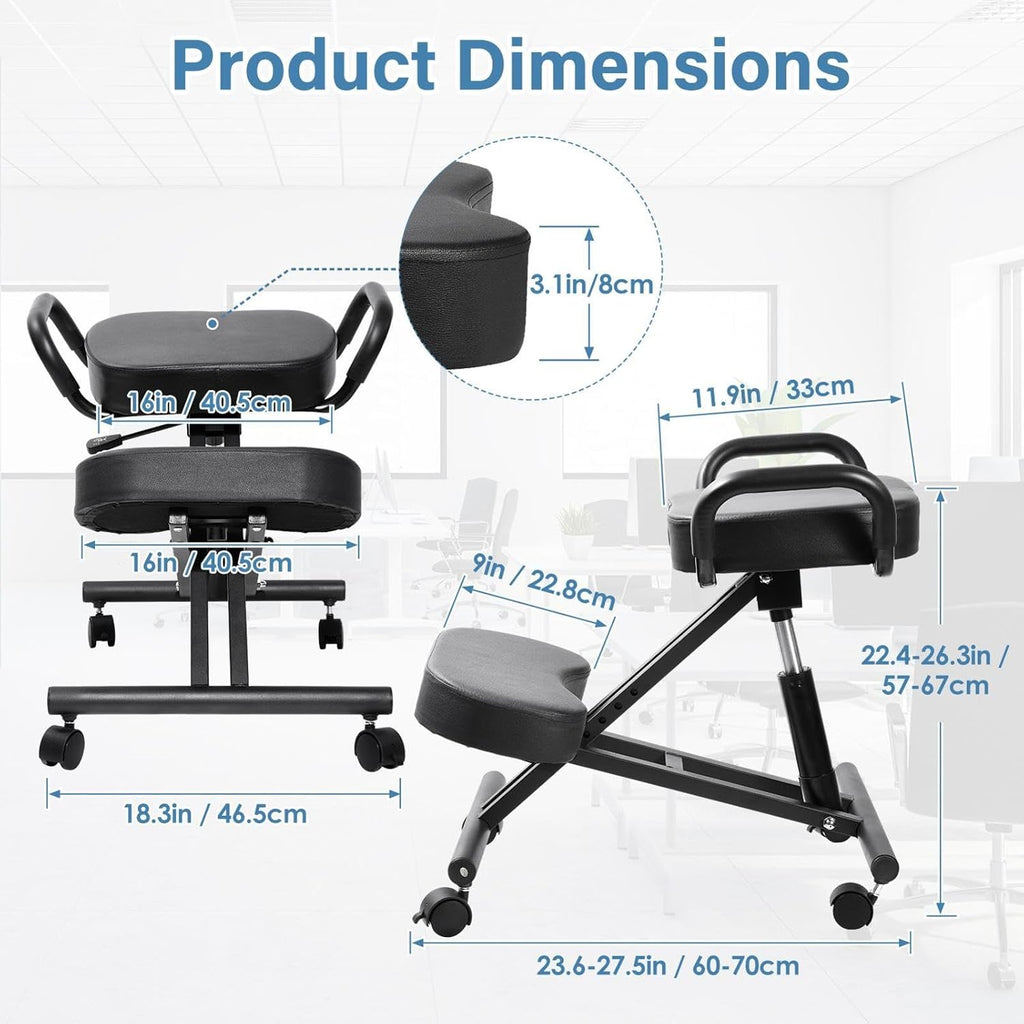 Ergonomic Kneeling Chair, Kneeling Chair with Locking Wheels, Adjustable Height Support Chairs, PU Computer Kneel Chairs for Living Room