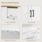 Buffet Cabinet with Storage and 2 Drawers, Large Sideboard Buffet Cabinet with Adjustable Shelves and Doors, Modern Coffee Bar Cabinet, White
