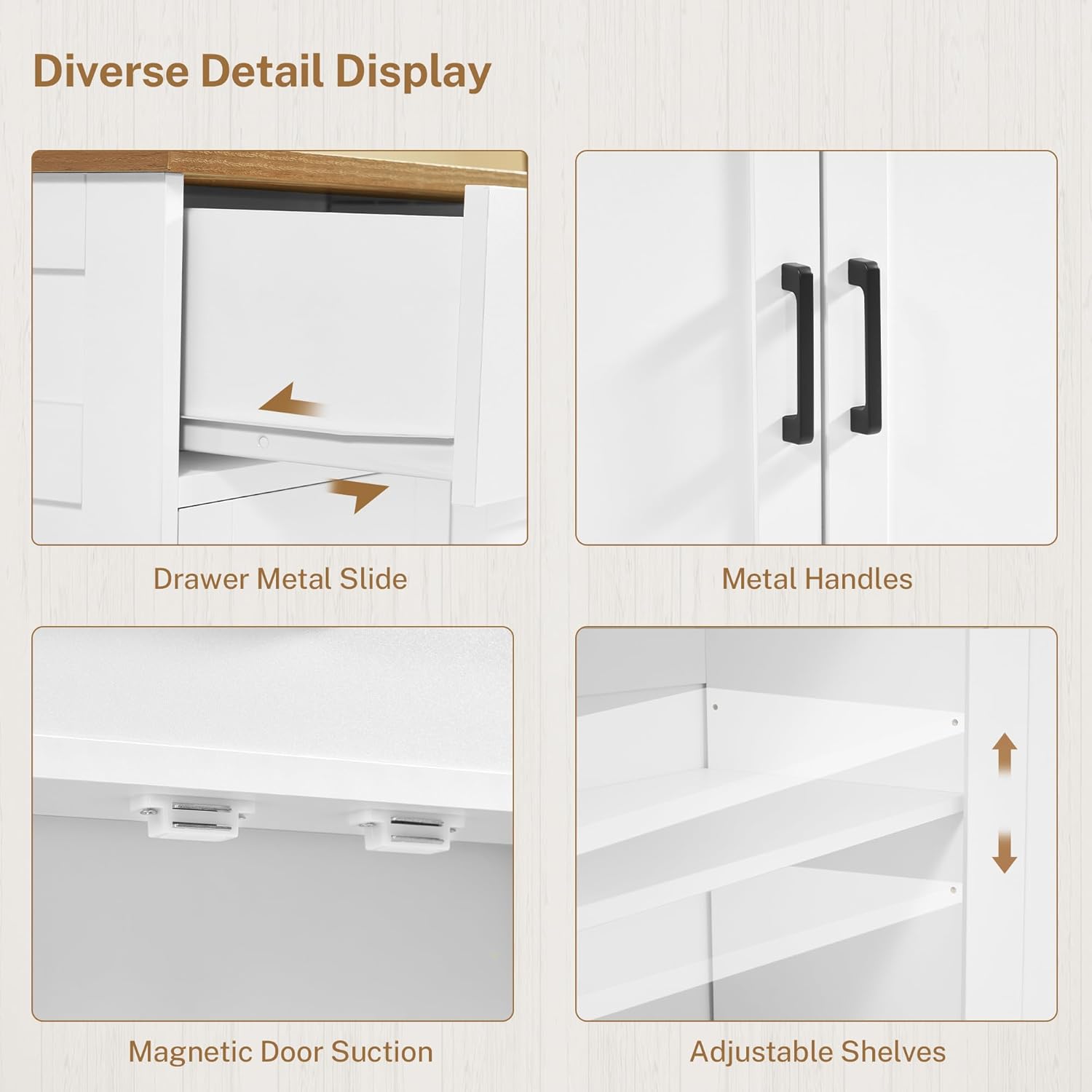Buffet Cabinet with Storage and 2 Drawers, Large Sideboard Buffet Cabinet with Adjustable Shelves and Doors, Modern Coffee Bar Cabinet, White