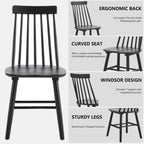 Black Dining Chair Set of 6, Windsor Wooden Dining Chairs Set of 6, Spindle Back Dining Chairs, Wood Dining Room Chair Spindle Side Country Farmhouse Chairs for Kitchen and Dining Room, Black