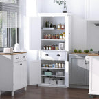 72" Freestanding Kitchen Pantry Cabinet, Tall Storage Cabinet with 2 Door Cupboards, Drawer and Adjustable Shelves, White,16 * 30 * 72.5