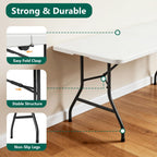 6FT Folding Table 4 Pack, Heavy Duty Plastic Table with Handel, 400lbs Portable Table, Reinforced Steel Legs, Fold-in-Half Table Ideal for Parties, Picnics, Weddings, Camping White