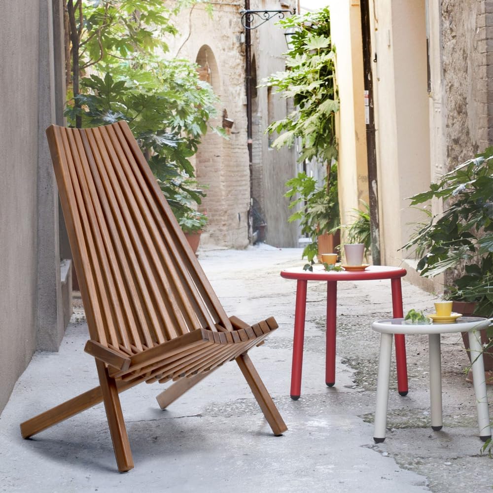 Folding Wood Chair, Outdoor Wooden Patio Chair and Garden Lounge Seat, Foldable Seating for Backyard Porch Deck Lawn Balcony Camping Picnic Use