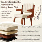 Dining Chairs Set of 6, Mid Century Modern Faux Leather Upholstered Kitchen Chair with Ergonomic Sponge Backrest, Hanging Bentwood Armrests for Kitchen Dining Room, Beige
