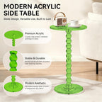 Acrylic Side Table, End Table Round Top with Solid Post, Clear Modern End Tables, Small Pedestal Drink Tables, Small Spaces Home Decor for Living Room, Bedroom, Balcony Green