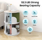 2 Tier Rotating Bookshelf for Living Room, Bedroom, Office & Study | 360° Revolving Bookcase, Dividers, Anti-Falling Design, Space Saving, Floor Standing, Book Organizer