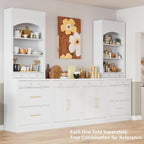 LUMISOL 83.7” Kitchen Pantry, Freestanding Tall Kitchen Hutch with Faux Marble Top, Display Cupboard Cabinet with 5 Storage Drawers and Adjustable Shelf, Storage Cabinet for Kitchen Dining Room, White