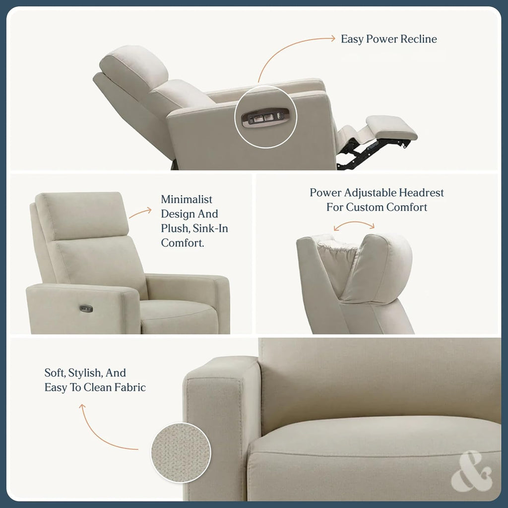 Nurture& The Glider Premium Power Recliner Nursery Glider Chair with Adjustable Head Support | Designed with a Thoughtful Combination of Function and Comfort | Built-in USB Charger (Ivory)