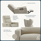 Nurture& The Glider Premium Power Recliner Nursery Glider Chair with Adjustable Head Support | Designed with a Thoughtful Combination of Function and Comfort | Built-in USB Charger (Ivory)