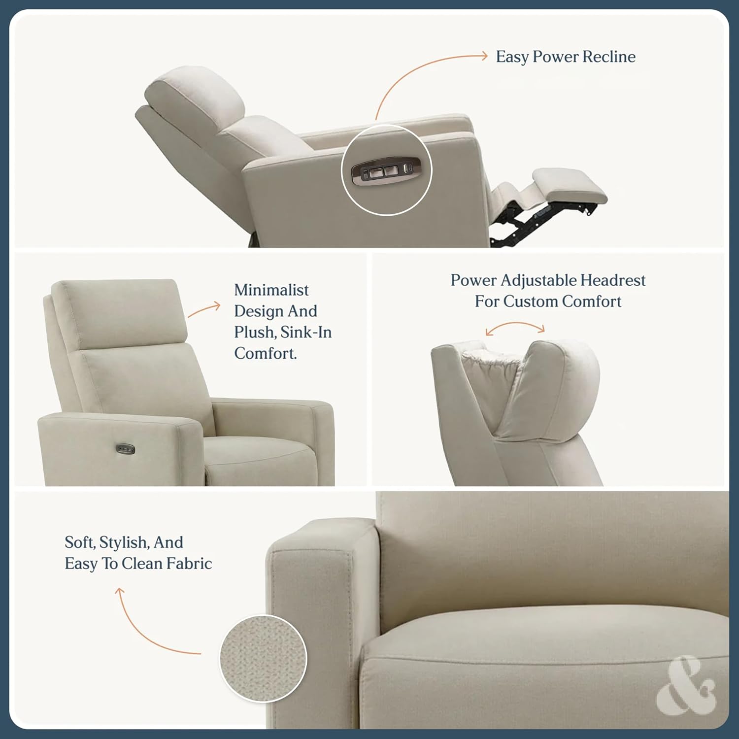 Nurture& The Glider Premium Power Recliner Nursery Glider Chair with Adjustable Head Support | Designed with a Thoughtful Combination of Function and Comfort | Built-in USB Charger (Ivory)