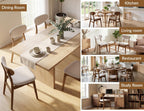 Wooden Dining Chairs Set of 2 - Farmhouse Fabric Upholstered Kitchen Chairs with Curved Back, Solid Wood Mid-Century Modern Side Chair for Dining Room, Beige & Walnut