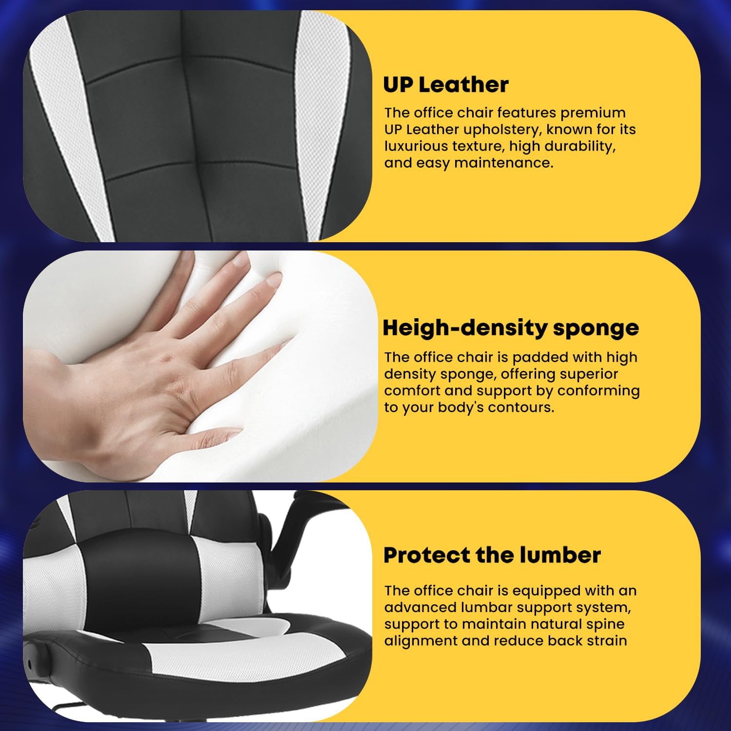 Ruesleag Ergonomic PC Gaming Chair Office Computer Chair w/Lumbar Support Flip Up Arms Headrest PU Leather Study Desk Chair Executive Office Chair High Back Video Racing Chair for Adults,White