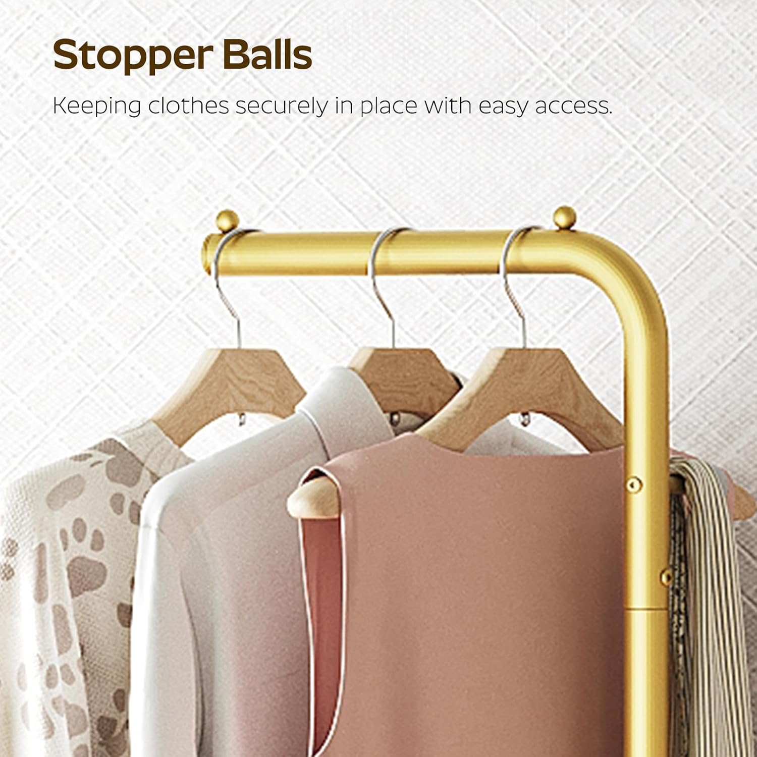 YATINEY L Shaped Glod Coat Rack, Metal Coat Tree, Modern Clothes Rack with 3 Hooks and Thickened Base, Floor Standing Coat Hanger Stand, for Entryway, Living Room, Cloakroom, Gold and White YM01DWY1