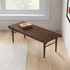 Mid Century Modern Solid Wood Bench with Natural Walnut Stain Finish 15.5'' H x 47.2'' W x 18.1'' D for Living Room, Hallway, Bedroom, Bathroom