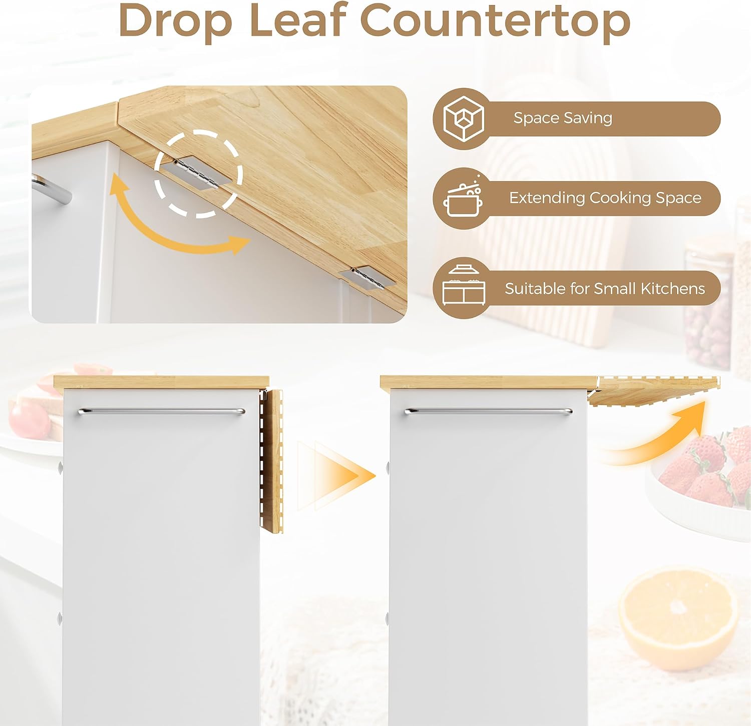 Mobile Kitchen Island on Wheels, Rolling Storage Cart with Drawers, White | 40" Rolling Kitchen Cart , Portable Utility Cart with Locking Casters, for Small Kitchens & Dining Rooms