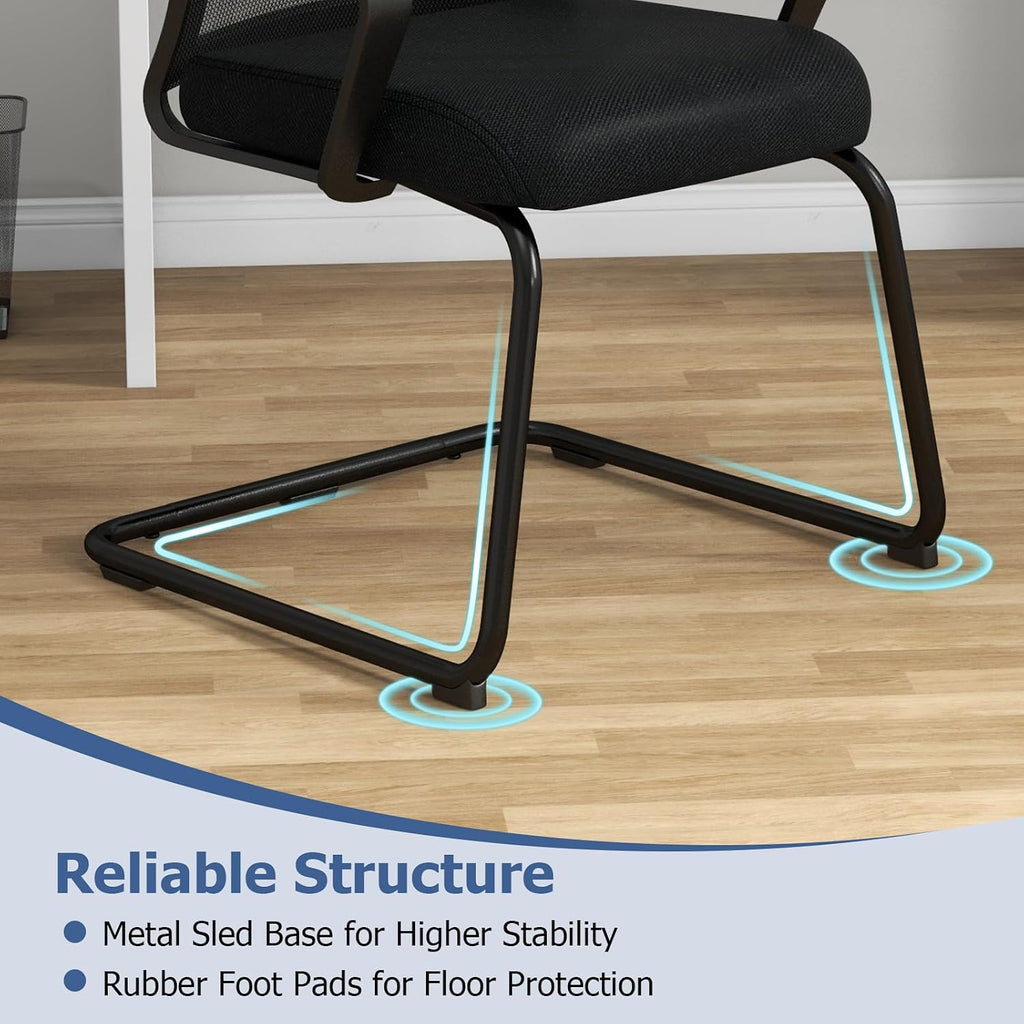 GOFLAME Office Guest Chair, Conference Chair with Lumbar Support & Metal Sled Base, Upholstered Ergonomic Mid-Back Mesh Chair, Executive Chair for Reception Conference Room, Waiting Room, 2 Pack