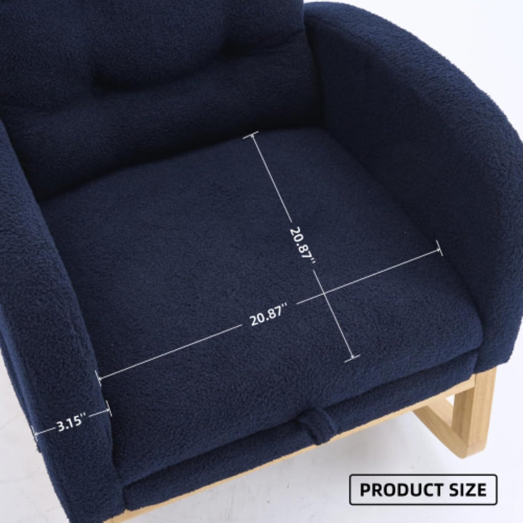 Nursery Rocking Chair with Retractable Footrest,Accent Rocker for Relaxing, Side Pocket,A+ Grade Rubber Wood,Suitable for Living Room,Bedroom and Balcony (Teddy Fleece, Navy Blue)