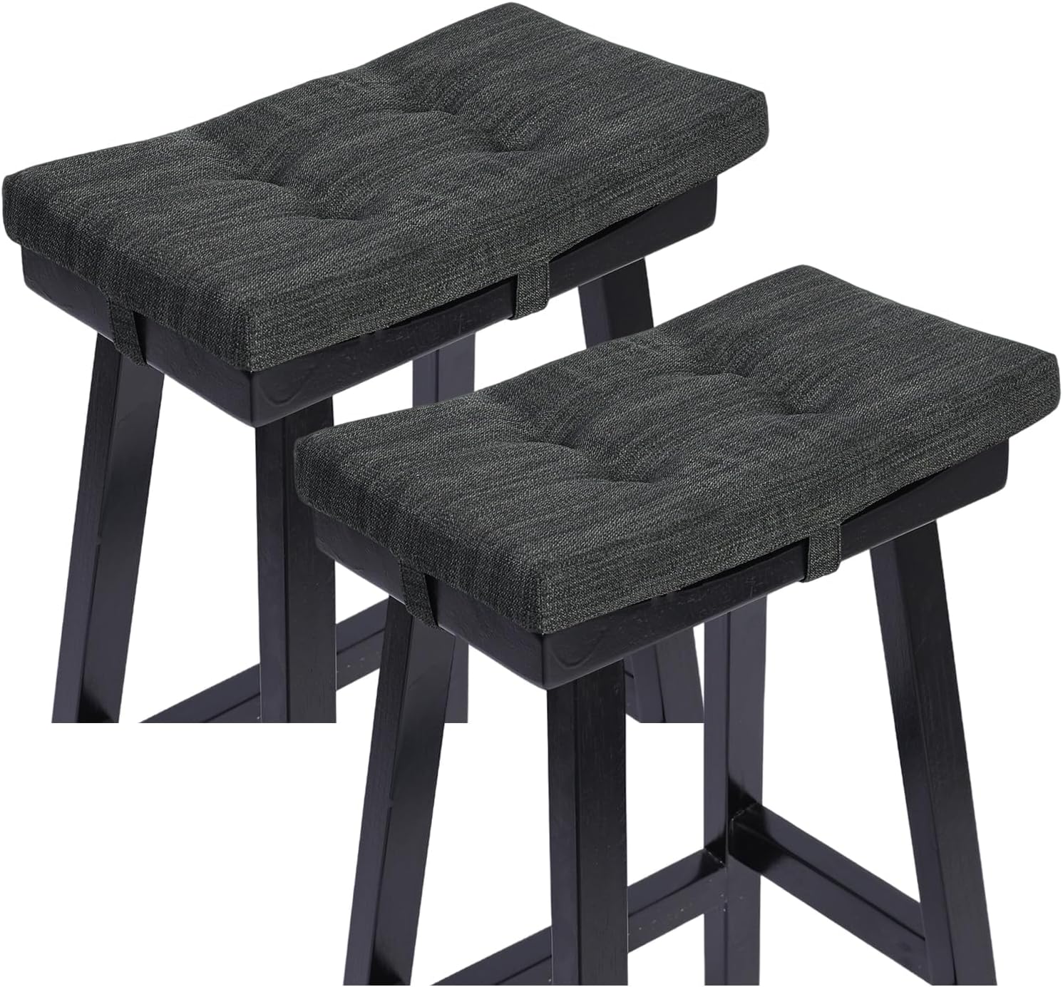 baibu Set of 2 Memory Foam Stool Cushion Rectangular, Dual-Layer Design Saddle Stool Pads Bar Stool Cushions with Four Straps- 2 Pads Only (Gray-Black, 18x9.5x1.5in)