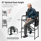 COSTWAY 46" Tall Directors Chair, Folding Makeup Artist Chair with Foldable Side Table & Footrest, Extra Cup Holder, Bottom Mesh Bag & Storage Pocket, Camping Chair for Lawn & Yard, Black+Gray