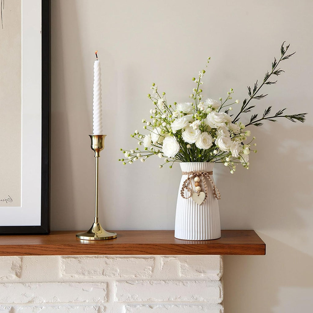 DomeStar White Ceramic Vase, 6.3" Tall Small Flower Vase for Pampas Grass, Home, Living Room, Dining Table, Farmhouse, Office Decor, Bedroom, Table, Kitchen Shelf, Minimalist Modern Home Decoration