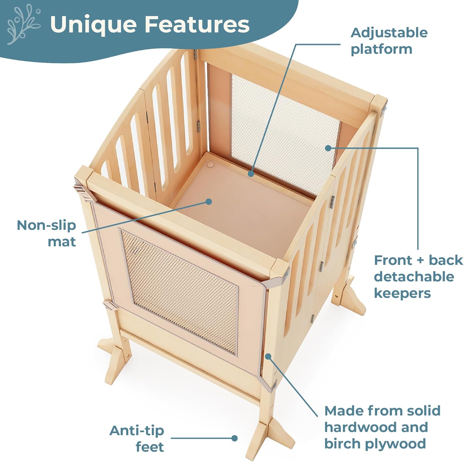 Guidecraft Kitchen Helper® Toddler Tower Step Stool - Contemporary - Natural: Folding Adjustable Height Montessori Wooden Learning Furniture with Keepers