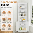 Tall Corner Pantry Cabinet for Living Room, 71 Inch 5-Tier Metal Corner Kitchen Cabinet, Adjustable Shelves, Floor Corner Bathroom Cabinet with Storage Shelves for Laundry Room, Space Saving, White