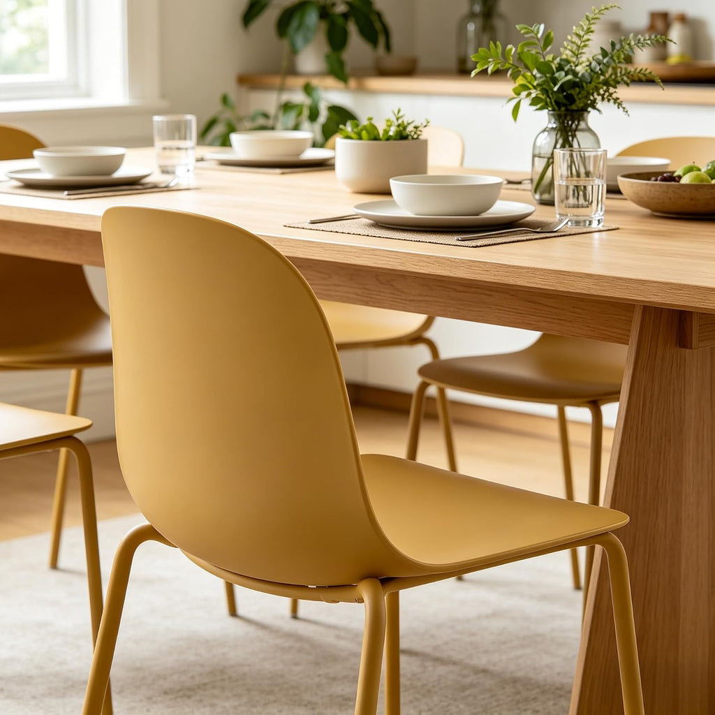 Dining Chairs Set of 2, Plastic Stackable Kitchen Chairs, Modern Indoor/Outdoor Chair with Metal Legs for Dining Room, Kitechen, Cafes, Restaurants (Mustard Yellow)