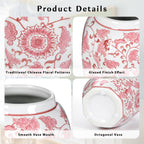 Pink Vase 8.5 Inch Traditional Chinoiserie Floral Vase Porcelain Ginger Jar Octagonal Vases Pink and White Porcelain Decor for Home, Living Room, Kitchen, Mantel, Shelf, Table