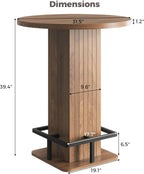IRONCK Round Bar Table, 39.4" H Wood Bistro Pub Table with Metal Ring Footrest for Coffee Cocktail Dining Living Room, Bar Studio Apartment and Small Space, Brown(Only Table)