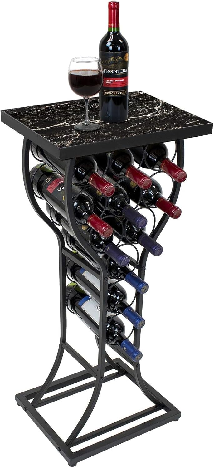 Sorbus Wine Rack Console for Home Bar - Mini Wine Stand with Faux Black Marble Table Top - Durable Metal Freestanding Wine Storage Cabinet Shelf - Wine Racks Free Standing Floor Holds 11 Wine Bottles