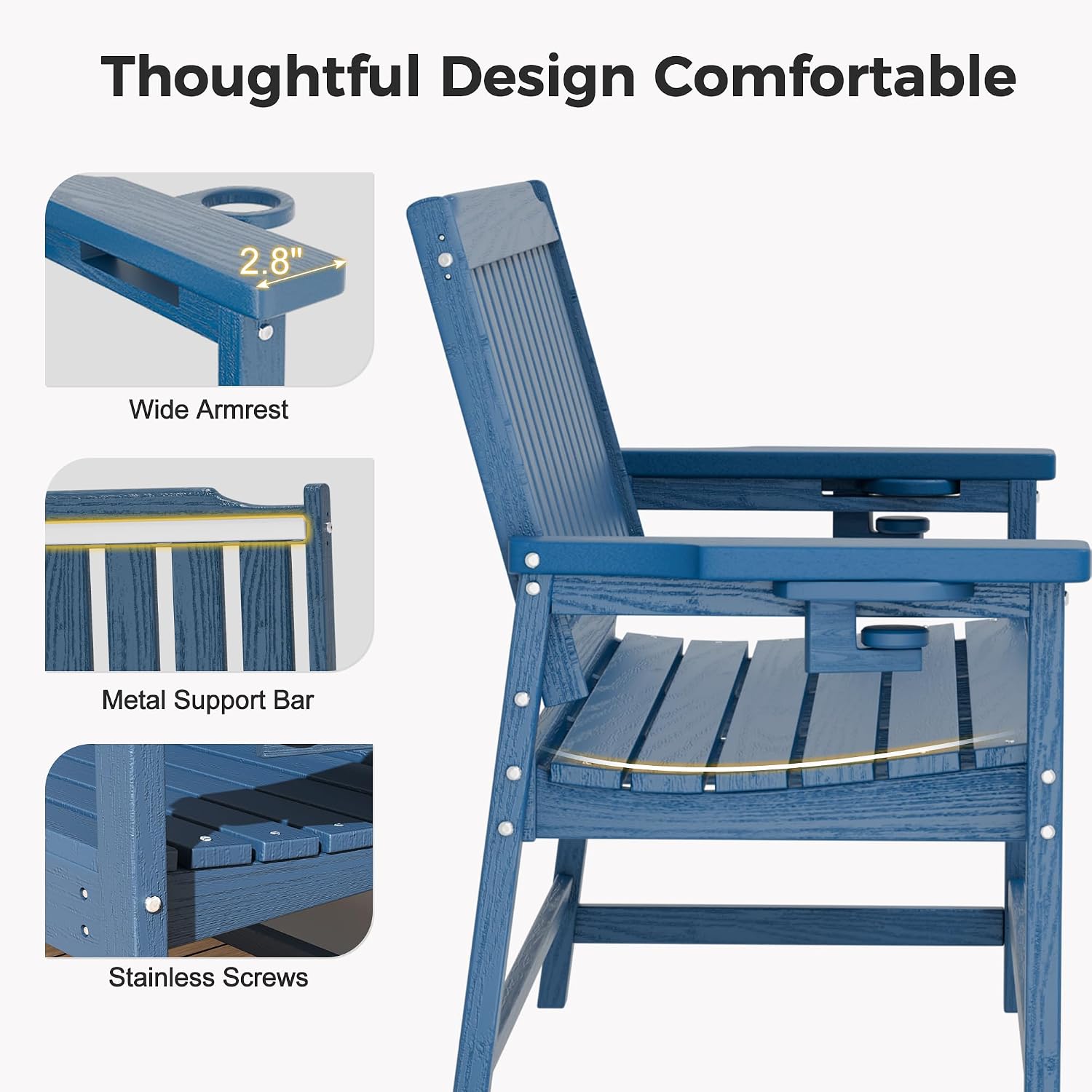 WACASA 48" Outdoor Bench, HDPE Weatherproof Porch Bench, 2-Person Garden Benches with 660 Lbs, Waterproof Patio Benches for Outside Balcony Deck Backyard, Blue