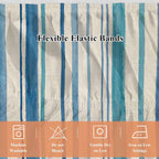 Vintage Blue Teal Striped Bed Skirt Queen Size 16 Inch Drop, Wrap Around Bed Skirts, Farmhouse Stripes Retro Art Elastic Bedskirt Pleated Bed Frame Cover Luxurious Dust Ruffle for Queen Bed