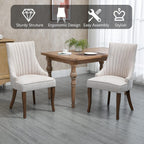 mikibama Linen Beige Dining Chairs Set of 2 Channel Tufted Kitchen Dinner Chair Comfy Fabric Upholstered Accent Chair for Dining Room with Solid Wood Legs