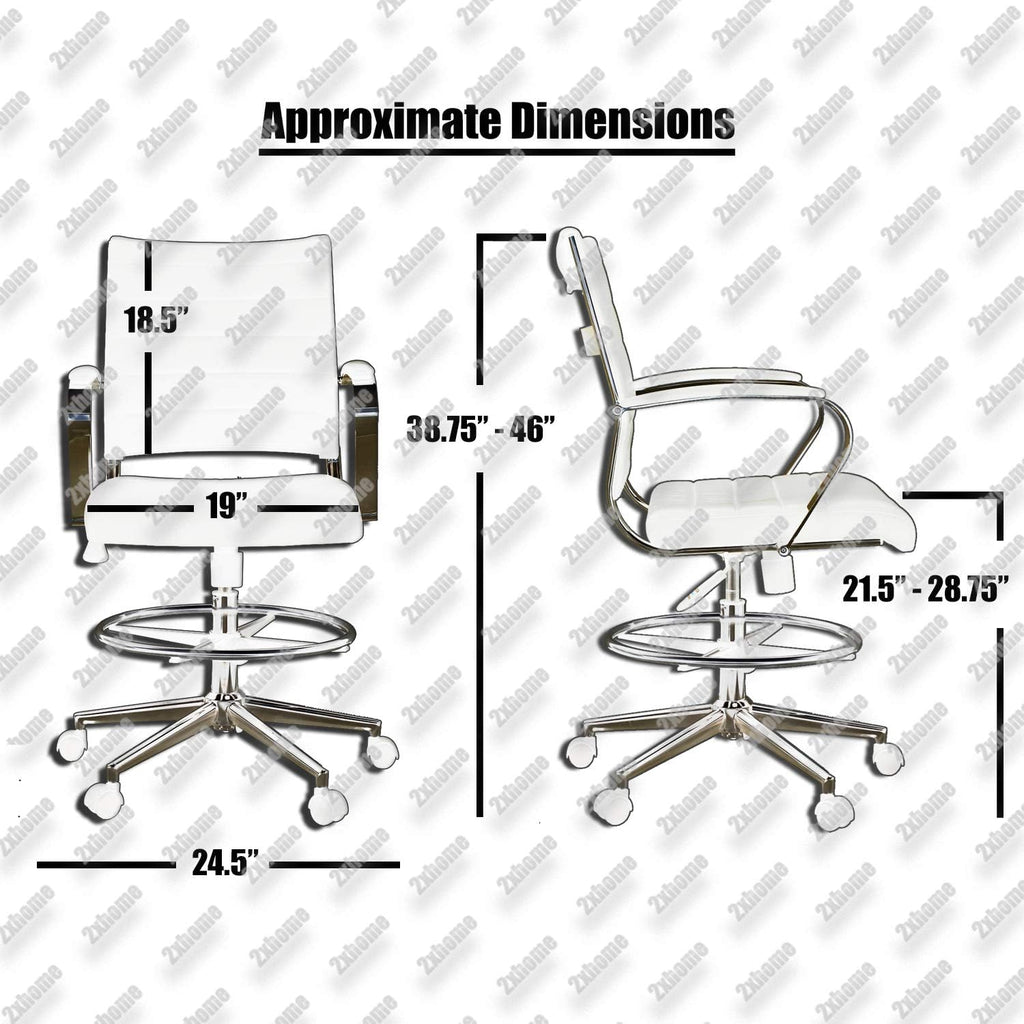 2xhome Modern Drafting Chair | Upholstered PU Leather Ribbed Mid Back with Tall Adjustable Base & Leg Rest | Padded Cushion Seat, Tilt Lock, Swivel | Computer Armchair (1, Brown, Drafting)
