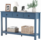 Treocho 53.1" Console Table with 3 Drawers, Modern Entryway Table, 2-Tier Narrow Long Sofa Table Behind Couch Table for Living Room, Hallway, Blue