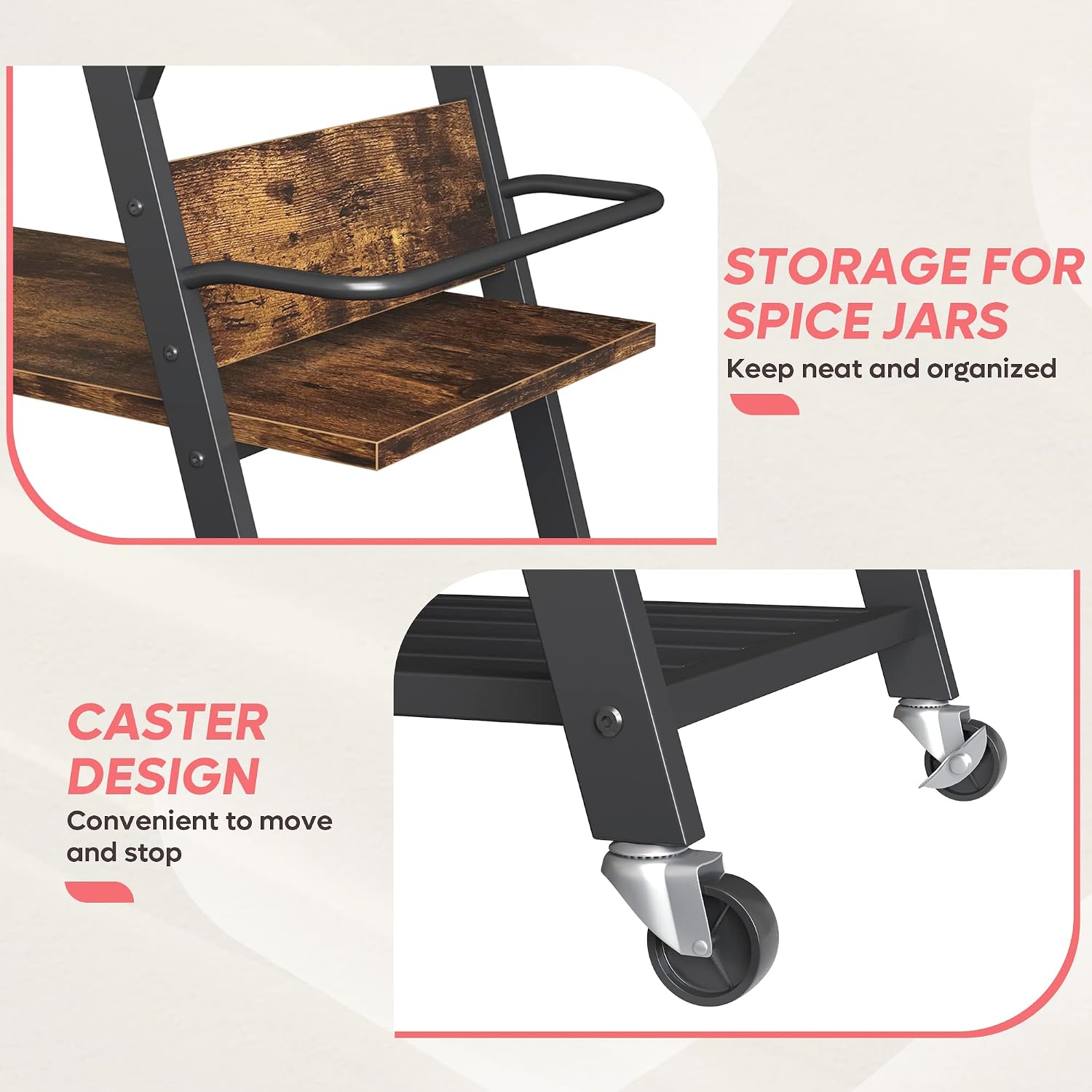 Bestier Coffee Bar Station, Kitchen Island Cart with Storage, Coffee Cart Station with Drawer,Paper Towel Holder and Lockable Wheels, Bar able for Dinning Room Living Room, Rustic Brown