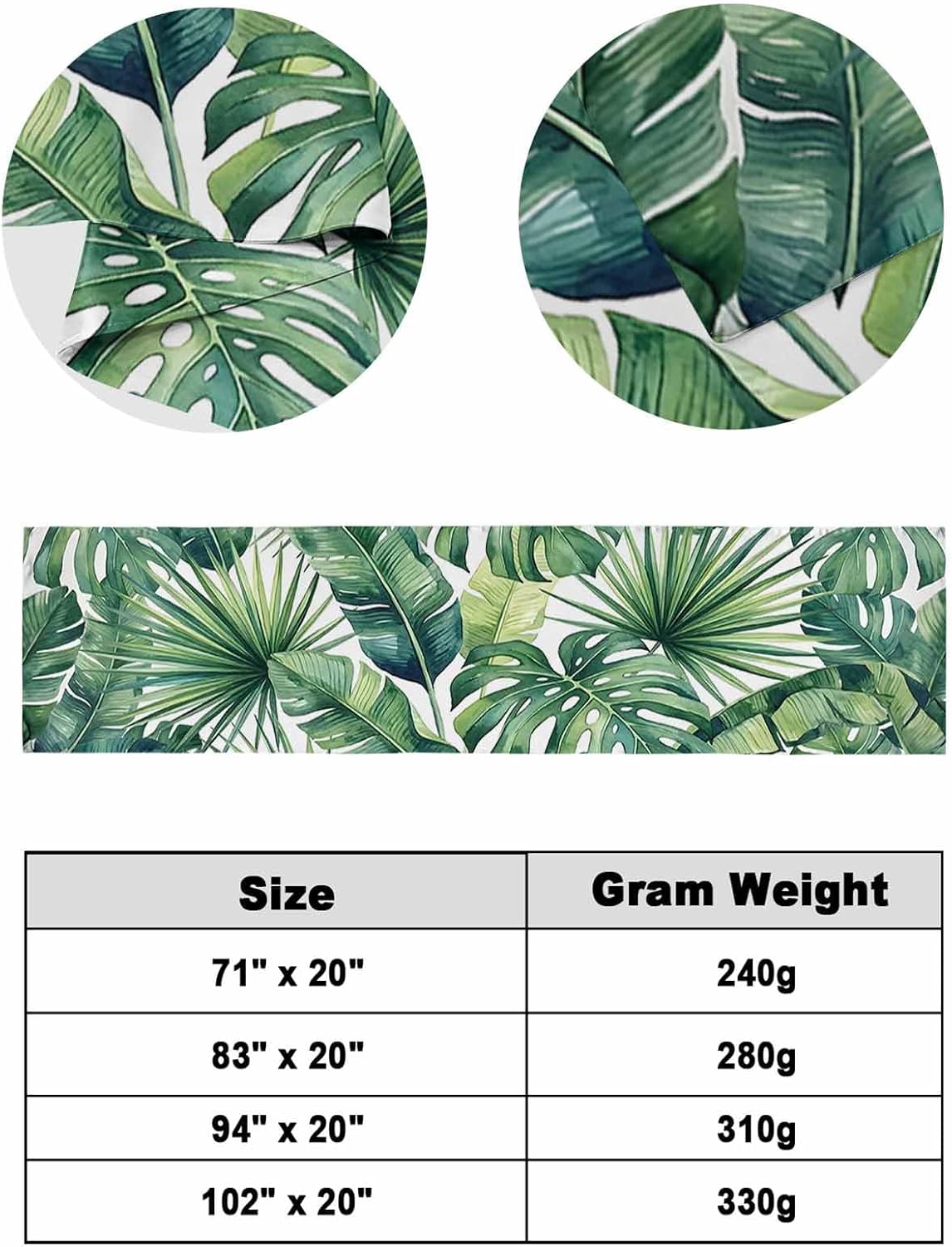 Tropical Monstera Leaves Bed Runners Country Botanical Palm Leaf Green Bed Throws for Foot of Beds, Decorative Bedrunners & Scarves Luxury Bedding End Blanket Protector Slipcover Home, 71"x20"
