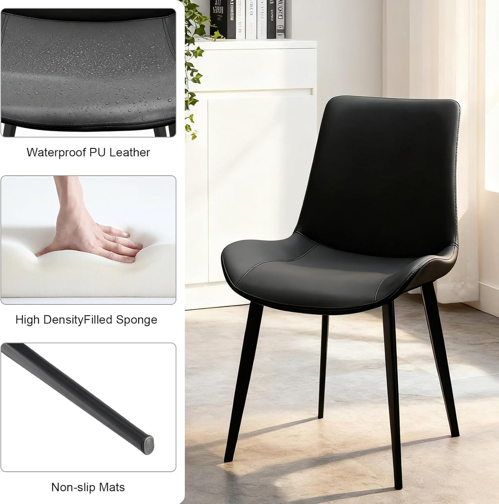Modern Dining Chairs Set of 6, PU Leather Dining Room Chairs, Upholstered Kitchen Chairs with Ergonomic Backrest & Sturdy Metal Legs, Perfect for Dining Room, Living Room, Black