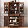 71" Tall Kitchen Pantry Cabinet, Freestanding Cupboard with 3 Pull Out Cabinet Organizers, 6 Door Shelves, 2 Drawers (Brown)