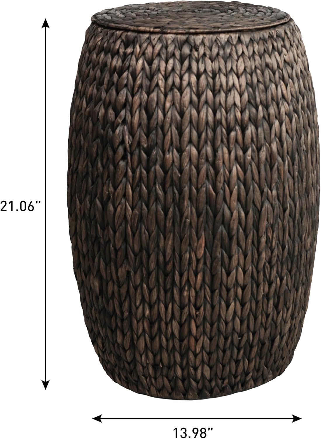 happimess SSL1001C Colt 21.06" Coastal Bohemian Handwoven Hyacinth Barrel Wicker Storage Basket with Lid End Table, Side Table for Decoration in Bathroom, Bedroom, Living Room, Black